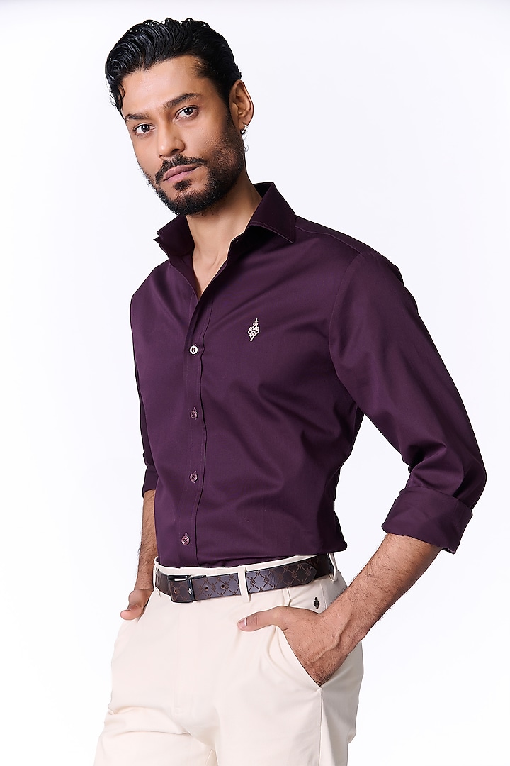 Burgundy Giza Cotton Embroidered Shirt by S&N by Shantnu Nikhil Men