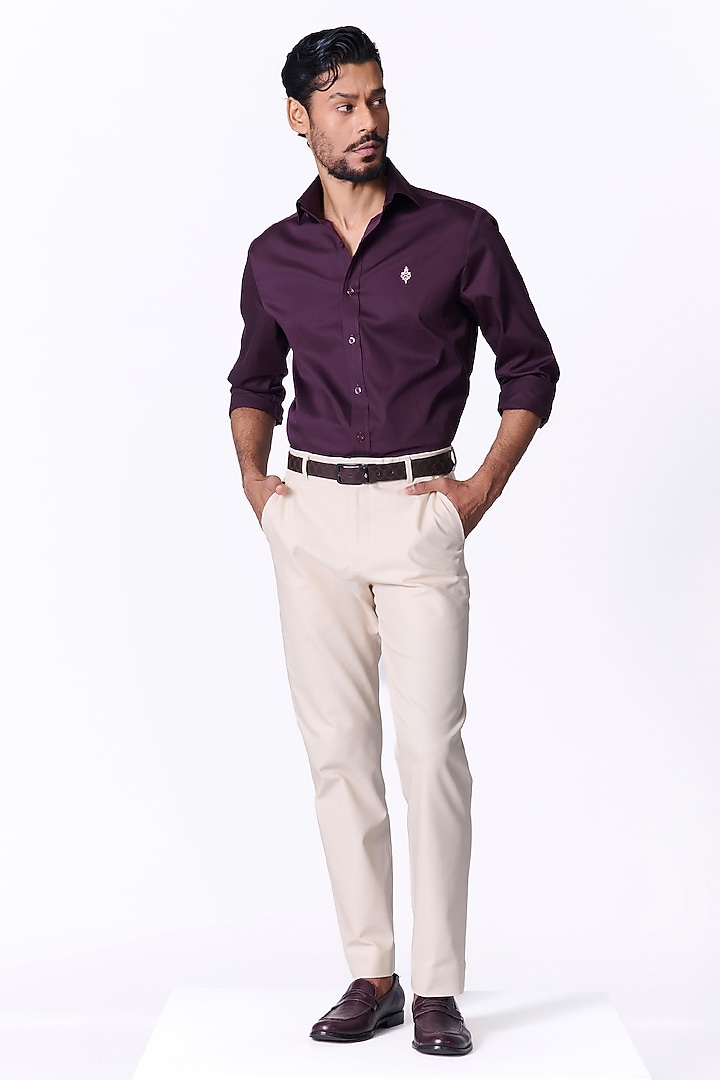 Burgundy Giza Cotton Embroidered Party Wear Shirt by S&N by Shantnu Nikhil Men at Pernia's Pop Up Shop
