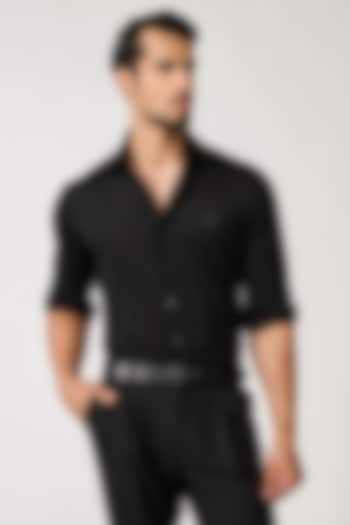 Black Cotton Lycra Shirt by S&N by Shantnu Nikhil Men