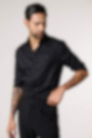 Black Cotton Textured Shirt by S&N by Shantnu Nikhil Men