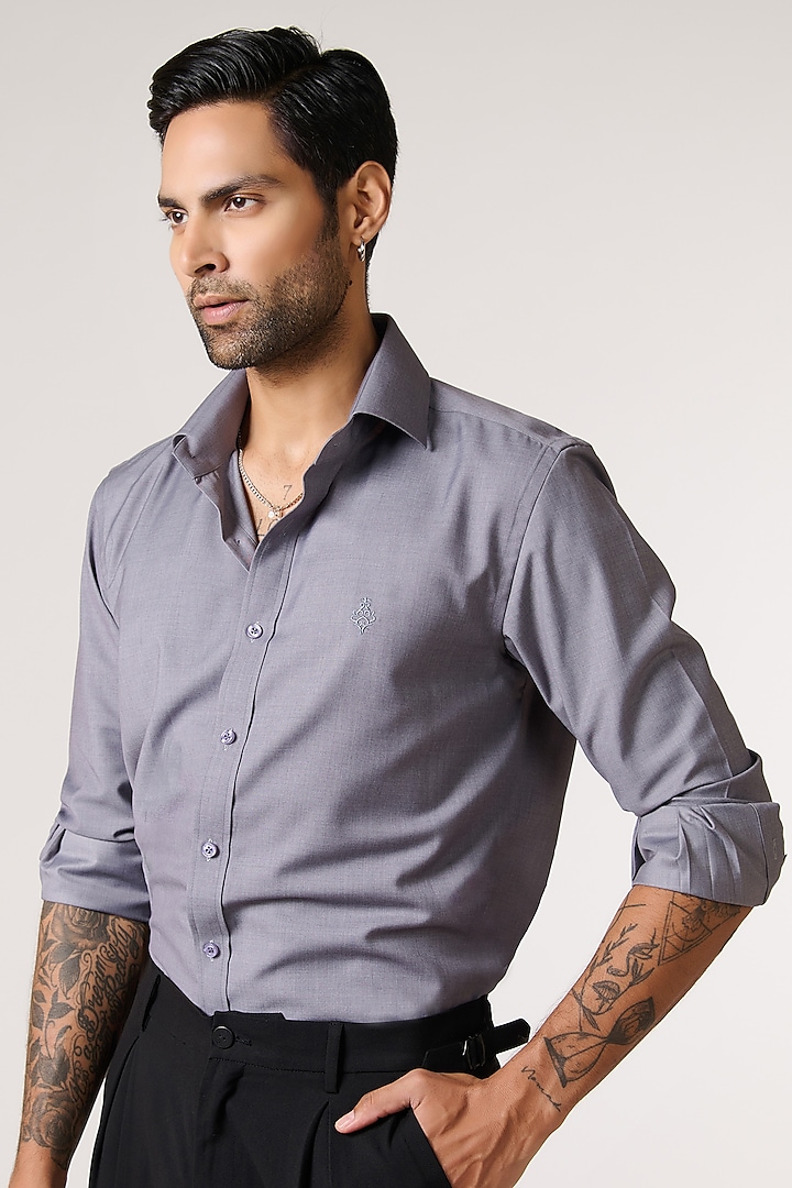 Grey Giza Cotton Shirt by S&N by Shantnu Nikhil Men