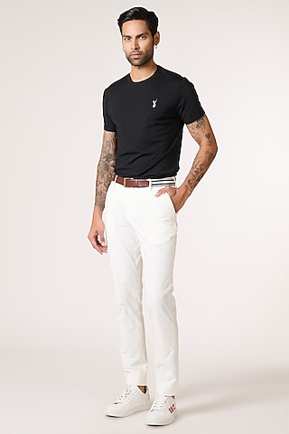 Black Viscose Nylon Spandex T-Shirt by S&N by Shantnu Nikhil Men