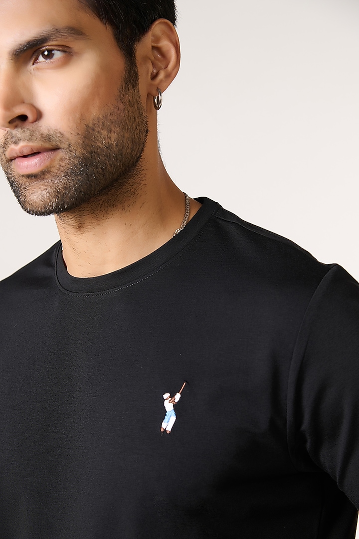 Black Viscose Nylon Spandex T-Shirt by S&N by Shantnu Nikhil Men at Pernia's Pop Up Shop
