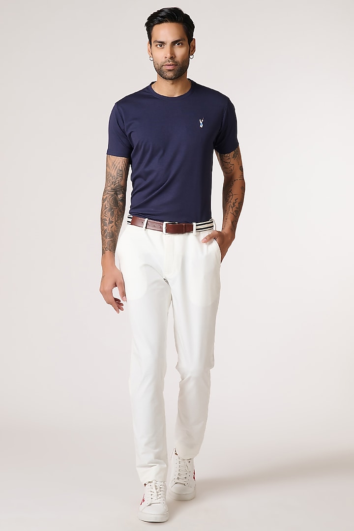 Navy Viscose Nylon Spandex T-Shirt by S&N by Shantnu Nikhil Men at Pernia's Pop Up Shop