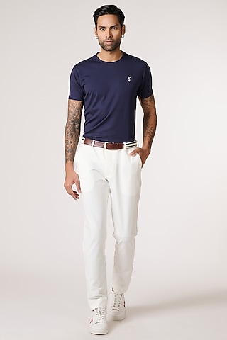 Navy Viscose Nylon Spandex T-Shirt by S&N by Shantnu Nikhil Men