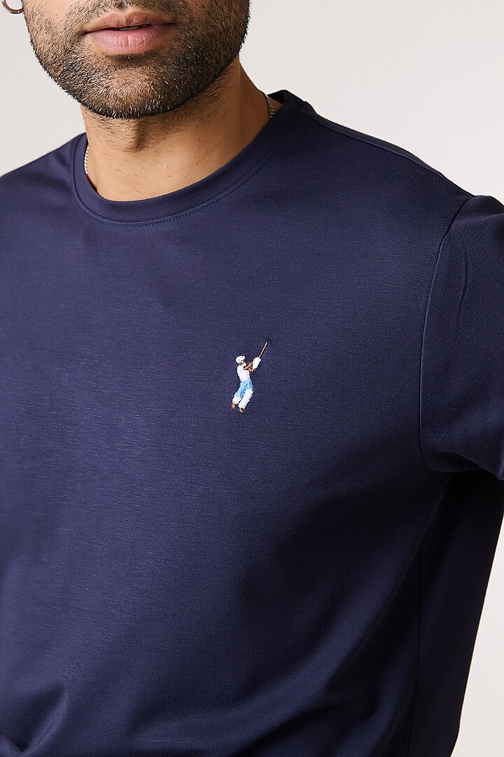 Navy Viscose Nylon Spandex T-Shirt by S&N by Shantnu Nikhil Men at Pernia's Pop Up Shop