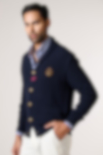 Navy Merino Wool Cardigan by S&N by Shantnu Nikhil Men at Pernia's Pop Up Shop