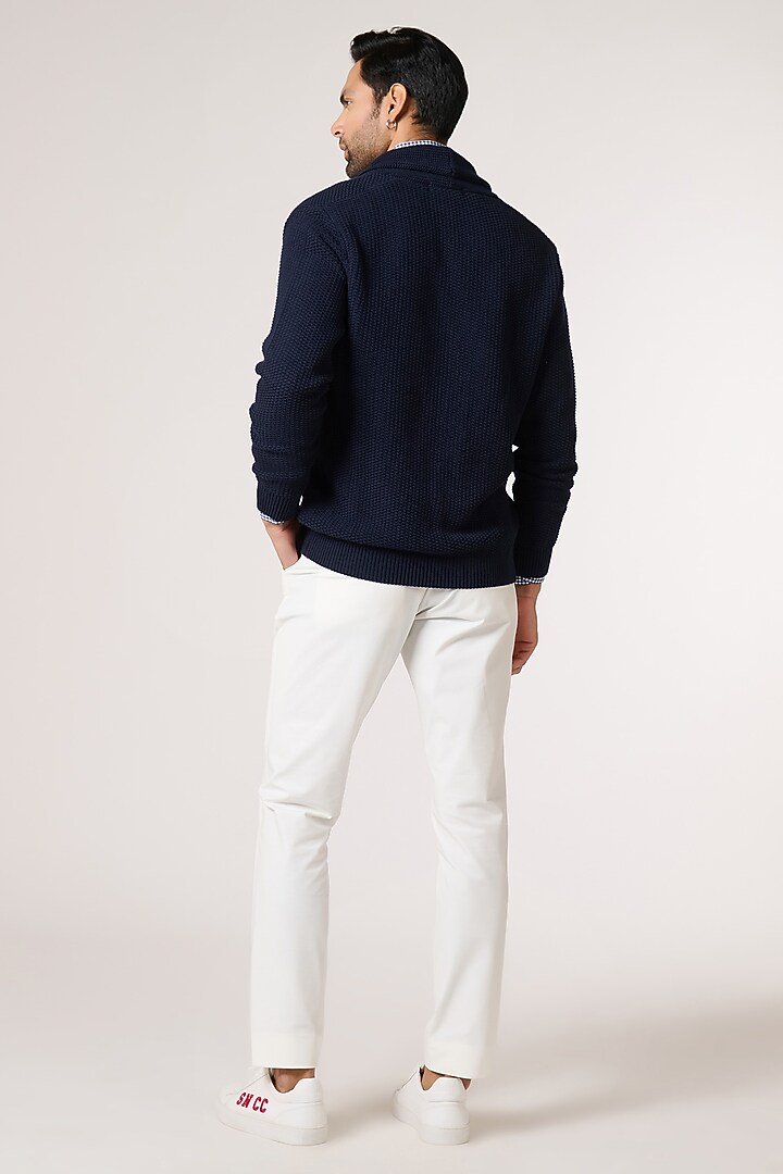 Navy Merino Wool Cardigan by S&N by Shantnu Nikhil Men at Pernia's Pop Up Shop