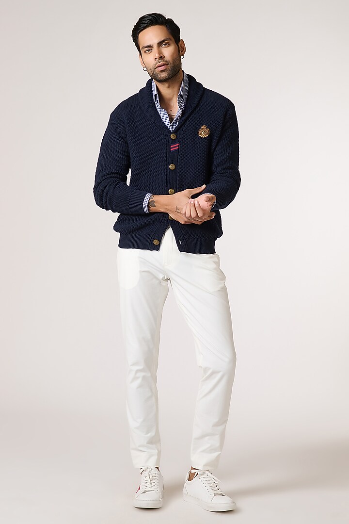 Navy Merino Wool Cardigan by S&N by Shantnu Nikhil Men at Pernia's Pop Up Shop