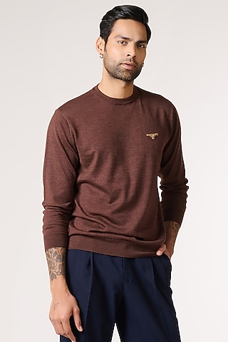 Choco Merino Wool Sweater by S&N by Shantnu Nikhil Men