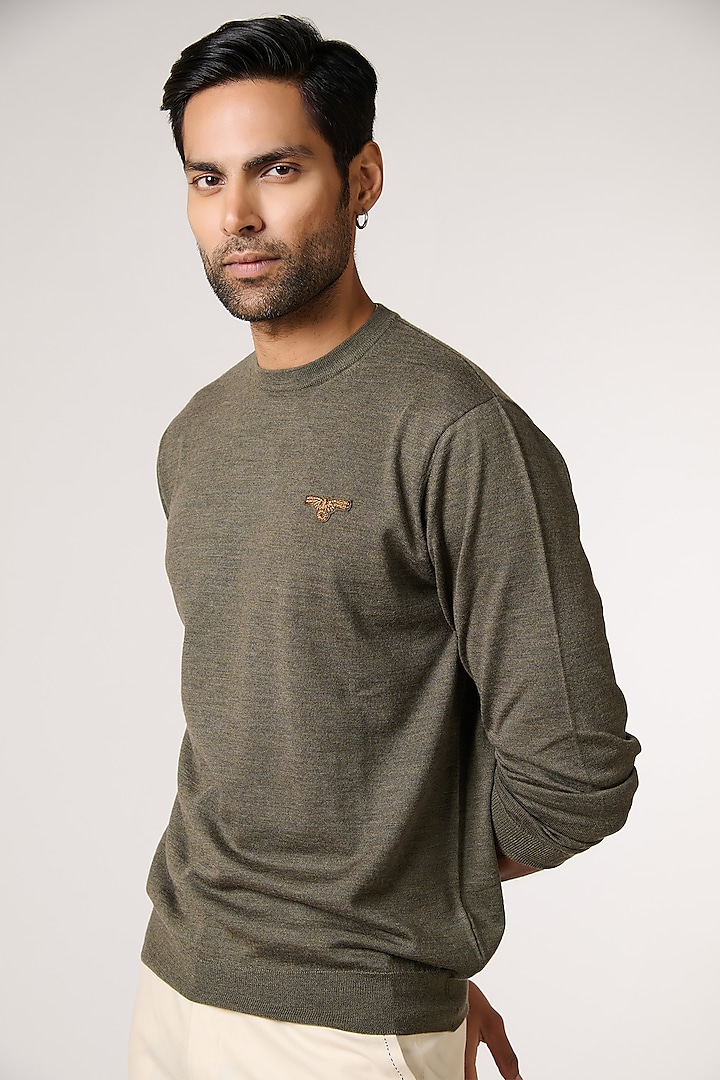 Olive Merino Wool Sweater by S&N by Shantnu Nikhil Men at Pernia's Pop Up Shop