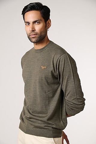 Olive Merino Wool Sweater by S&N by Shantnu Nikhil Men