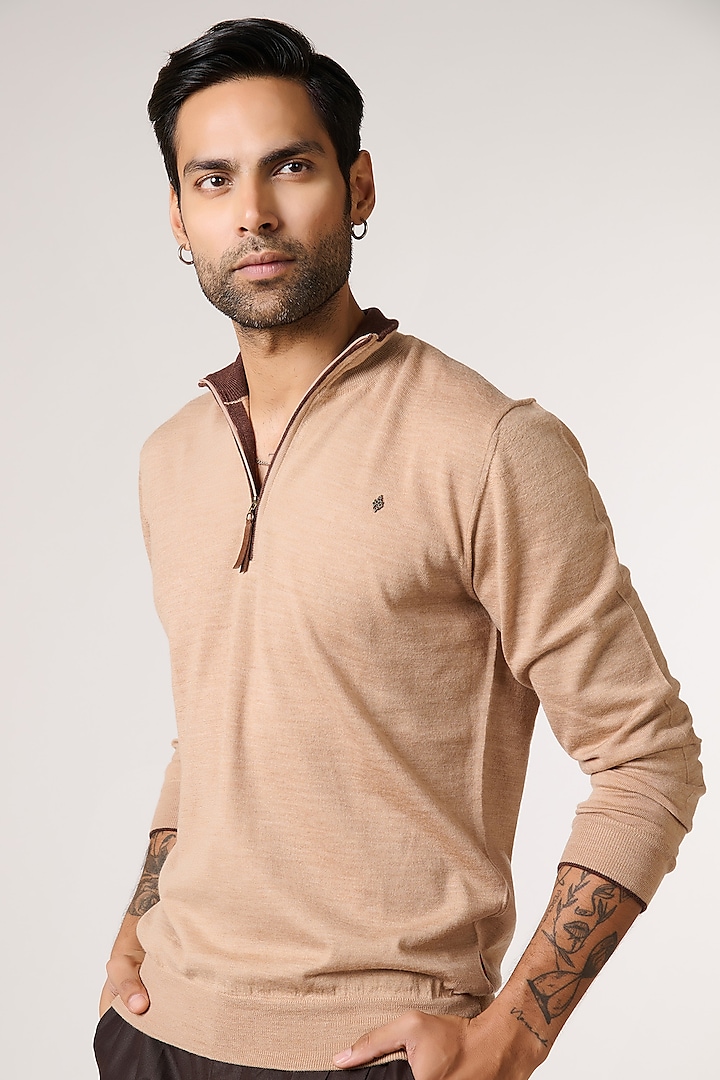 Beige Merino Wool Jumper by S&N by Shantnu Nikhil Men at Pernia's Pop Up Shop