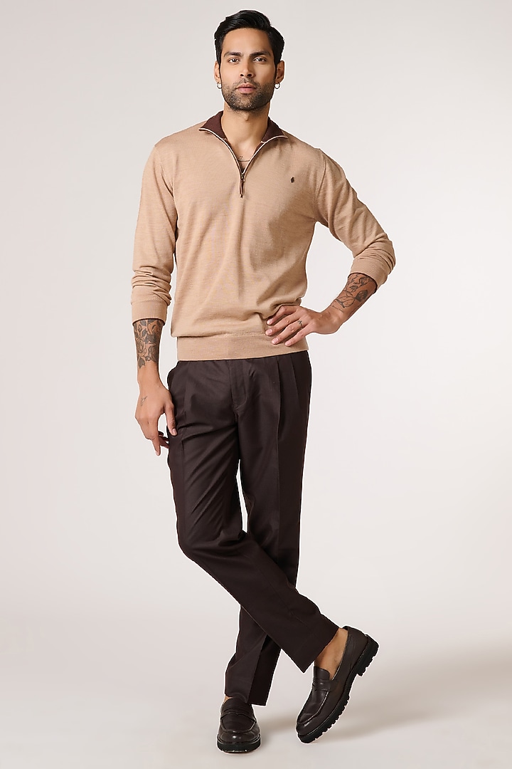 Beige Merino Wool Jumper by S&N by Shantnu Nikhil Men at Pernia's Pop Up Shop