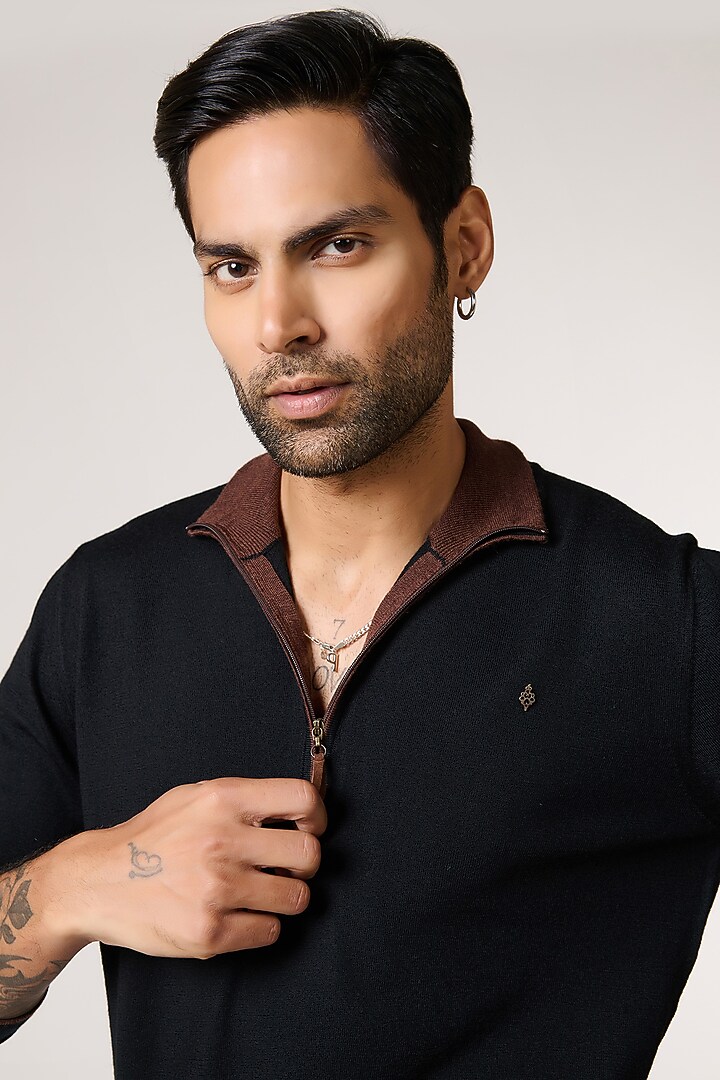 Black Merino Wool Jumper by S&N by Shantnu Nikhil Men at Pernia's Pop Up Shop