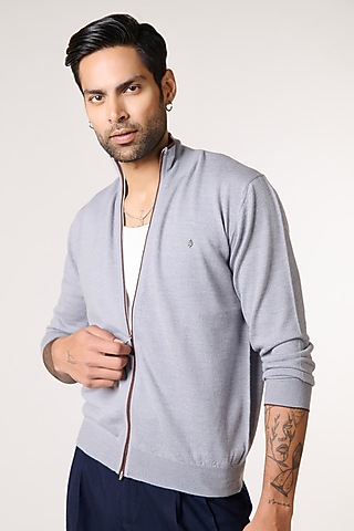 Grey Merino Wool Cardigan by S&N by Shantnu Nikhil Men