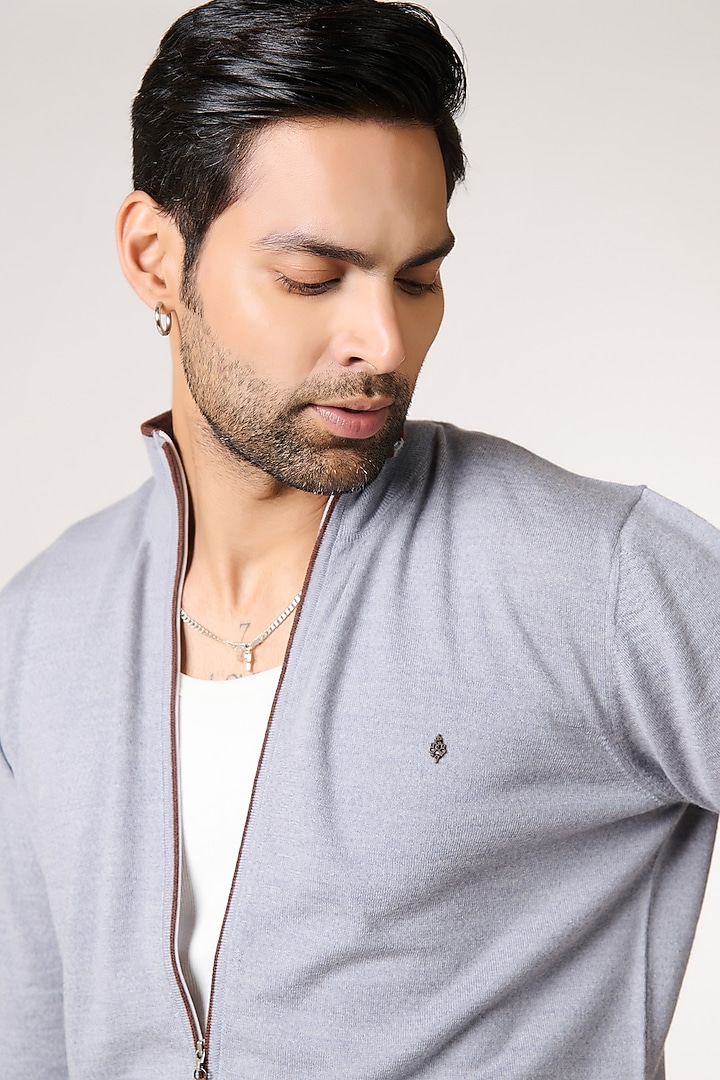 Grey Merino Wool Cardigan by S&N by Shantnu Nikhil Men at Pernia's Pop Up Shop