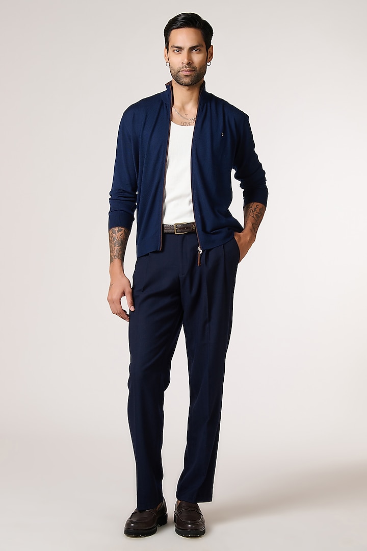 Navy Merino Wool Cardigan by S&N by Shantnu Nikhil Men at Pernia's Pop Up Shop