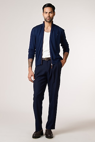 Navy Merino Wool Cardigan by S&N by Shantnu Nikhil Men