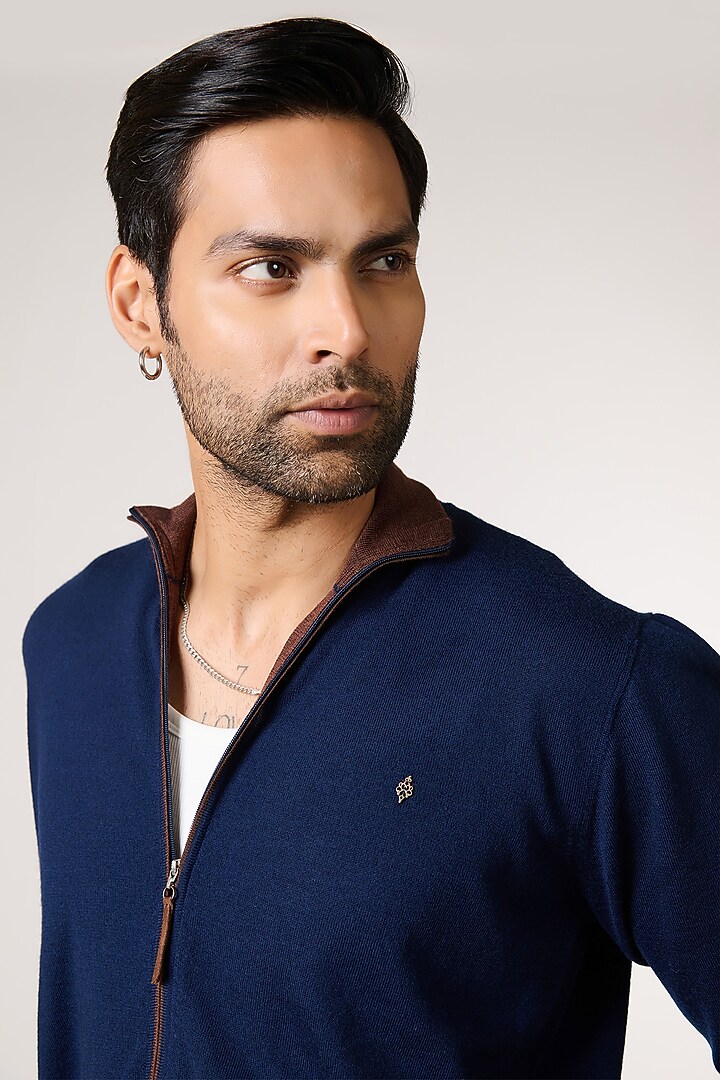 Navy Merino Wool Cardigan by S&N by Shantnu Nikhil Men at Pernia's Pop Up Shop