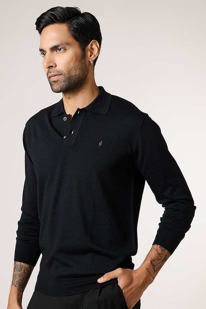 Black Merino Wool Cardigan by S&N by Shantnu Nikhil Men at Pernia's Pop Up Shop