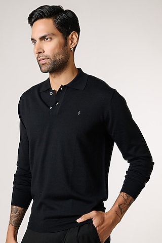 Black Merino Wool Cardigan by S&N by Shantnu Nikhil Men