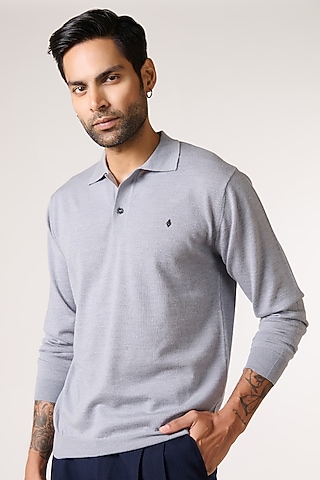Grey Merino Wool Cardigan by S&N by Shantnu Nikhil Men