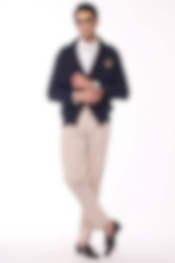 Navy Merino Wool Crested Cardigan by S&N by Shantnu Nikhil Men at Pernia's Pop Up Shop