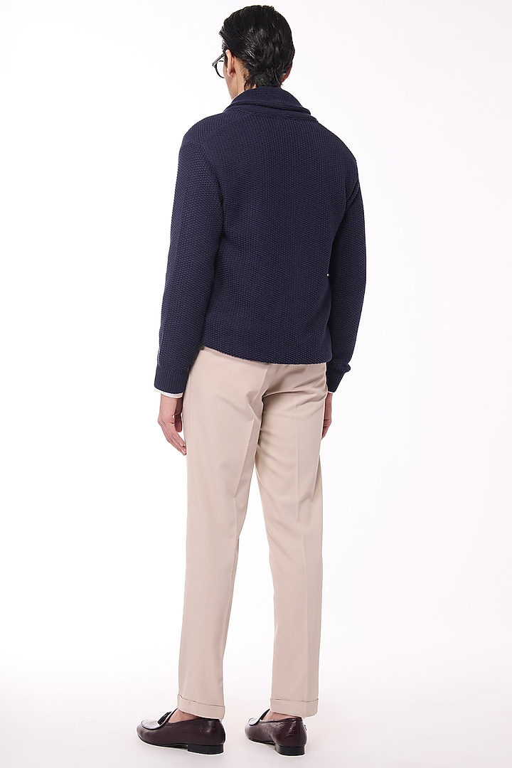 Navy Merino Wool Crested Cardigan by S&N by Shantnu Nikhil Men at Pernia's Pop Up Shop