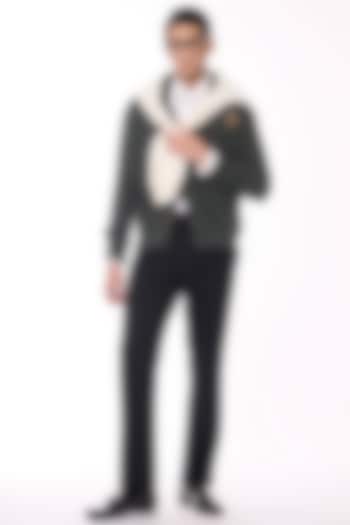 Military Green Merino Wool Crested Cardigan by S&N by Shantnu Nikhil Men at Pernia's Pop Up Shop