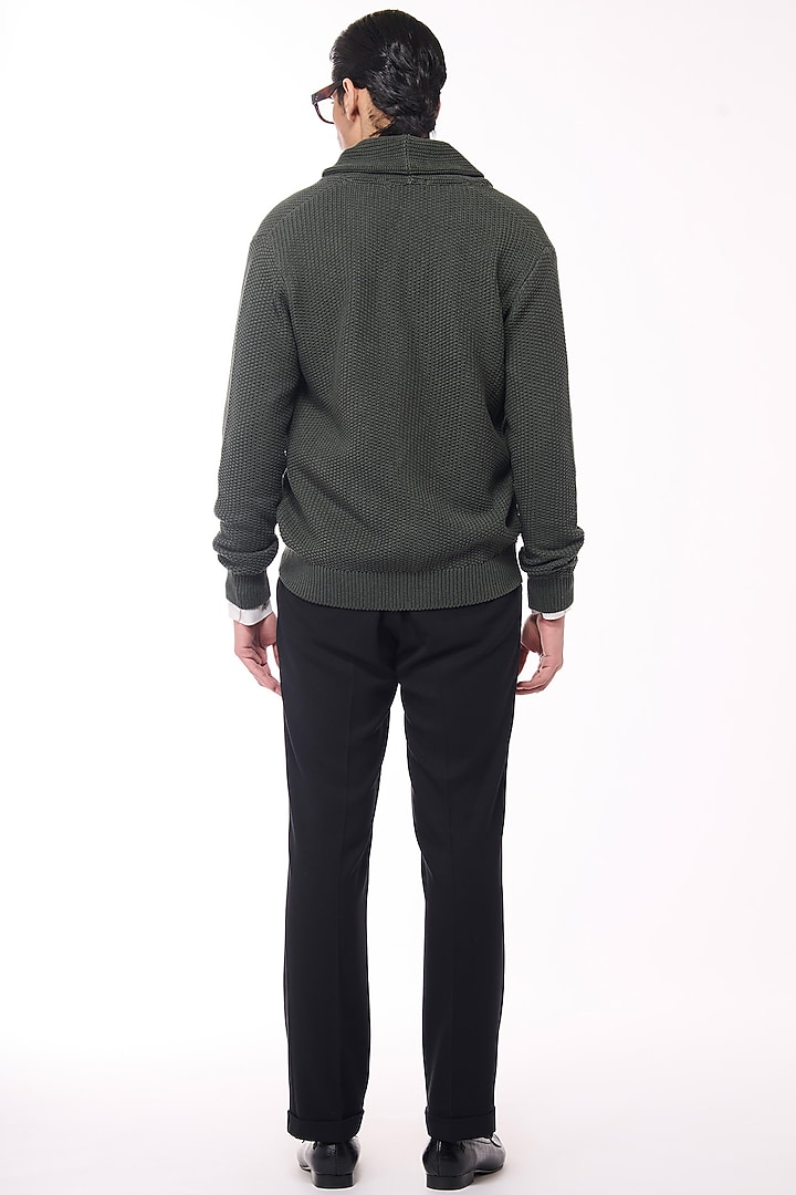 Military Green Merino Wool Crested Cardigan by S&N by Shantnu Nikhil Men at Pernia's Pop Up Shop