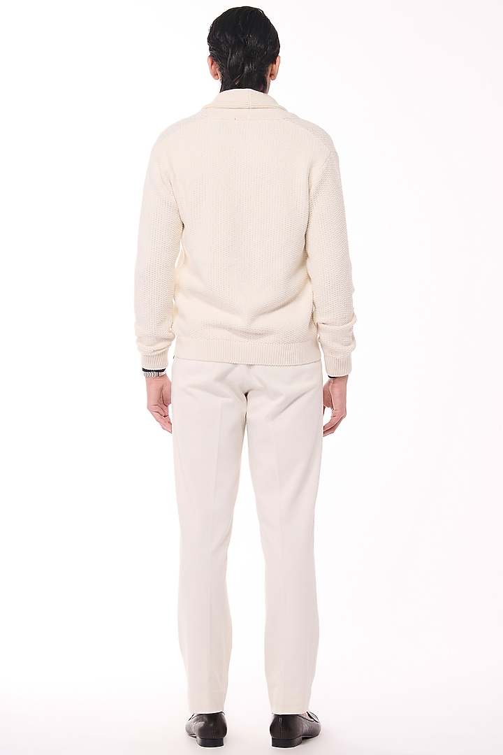 Off-White Merino Wool Crested Cardigan by S&N by Shantnu Nikhil Men at Pernia's Pop Up Shop