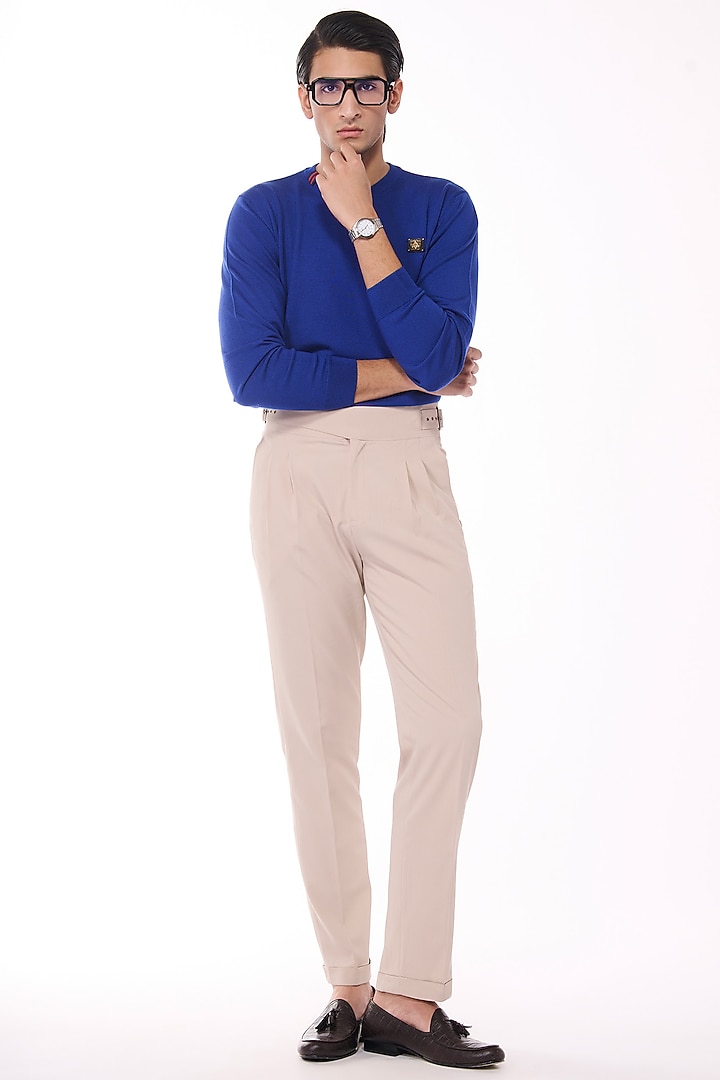 Electric Blue Merino Wool Crested Sweater by S&N by Shantnu Nikhil Men at Pernia's Pop Up Shop