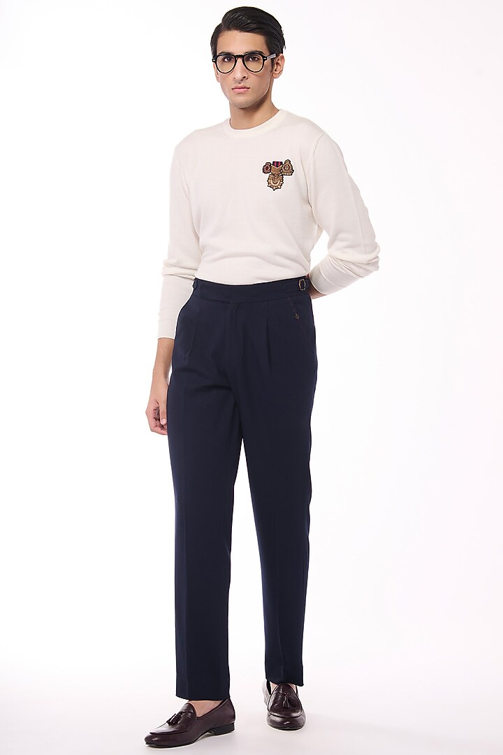 Off-White Merino Wool Crested Sweater by S&N by Shantnu Nikhil Men at Pernia's Pop Up Shop