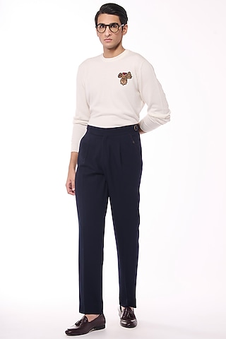 Off-White Merino Wool Crested Sweater by S&N by Shantnu Nikhil Men