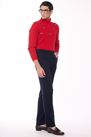Red Cashmere High Neck Sweater by S&N by Shantnu Nikhil Men