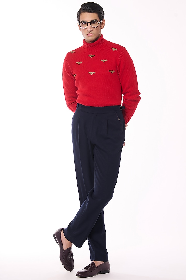 Red Cashmere High Neck Sweater by S&N by Shantnu Nikhil Men at Pernia's Pop Up Shop
