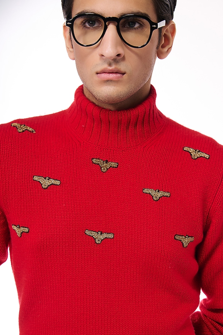 Red Cashmere High Neck Sweater by S&N by Shantnu Nikhil Men at Pernia's Pop Up Shop