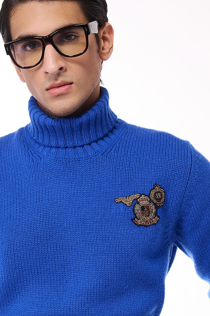 Electric Blue Cashmere High Neck Sweater by S&N by Shantnu Nikhil Men at Pernia's Pop Up Shop