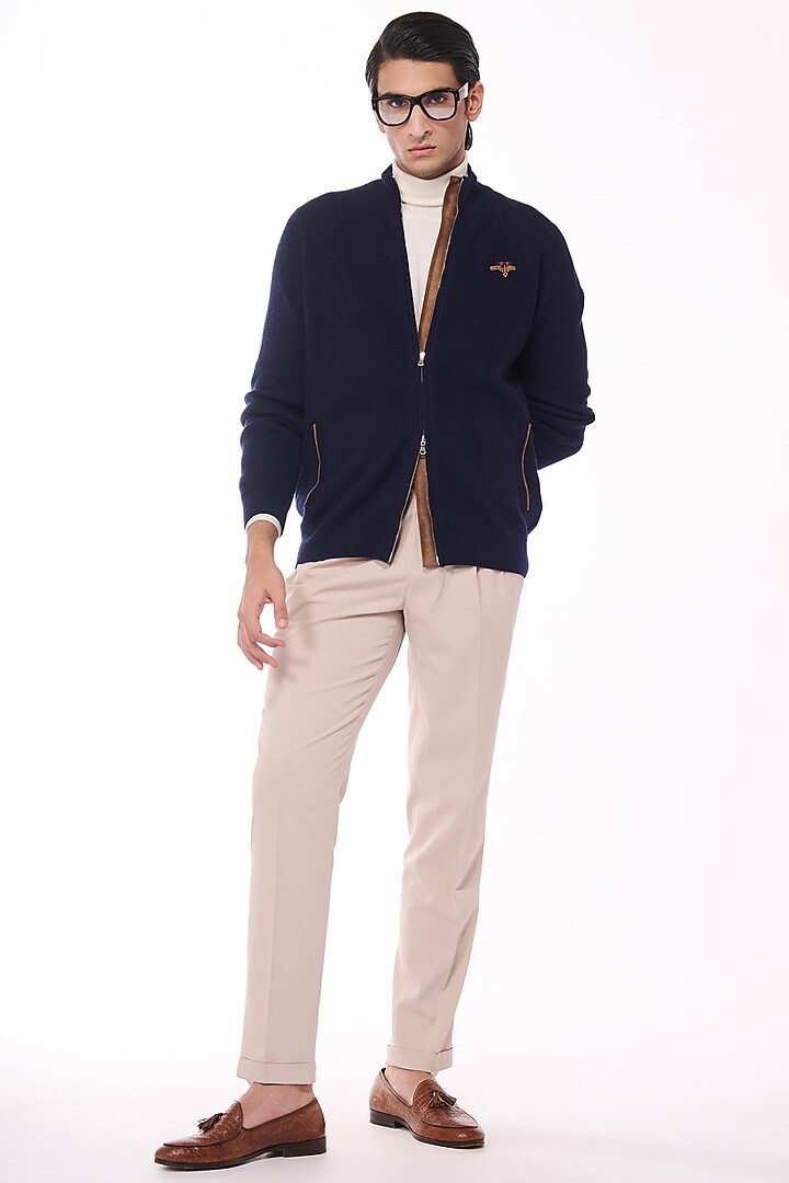 Navy Cashmere Crested Cardigan by S&N by Shantnu Nikhil Men at Pernia's Pop Up Shop