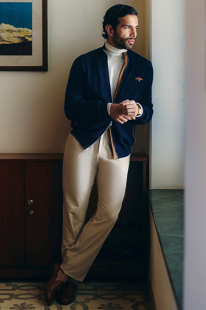 Navy Cashmere Crested Cardigan by S&N by Shantnu Nikhil Men at Pernia's Pop Up Shop