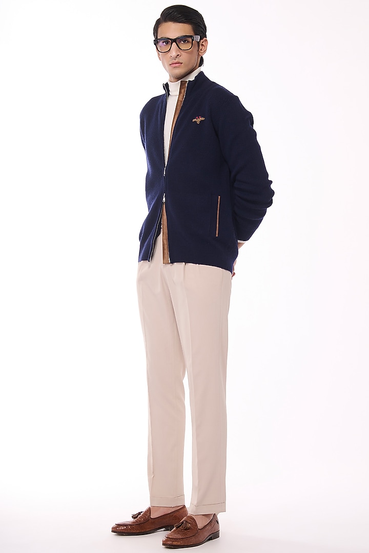 Navy Cashmere Crested Cardigan by S&N by Shantnu Nikhil Men at Pernia's Pop Up Shop
