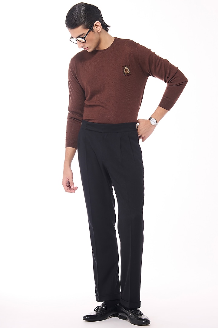 Brown Merino Wool Crested Sweater by S&N by Shantnu Nikhil Men at Pernia's Pop Up Shop
