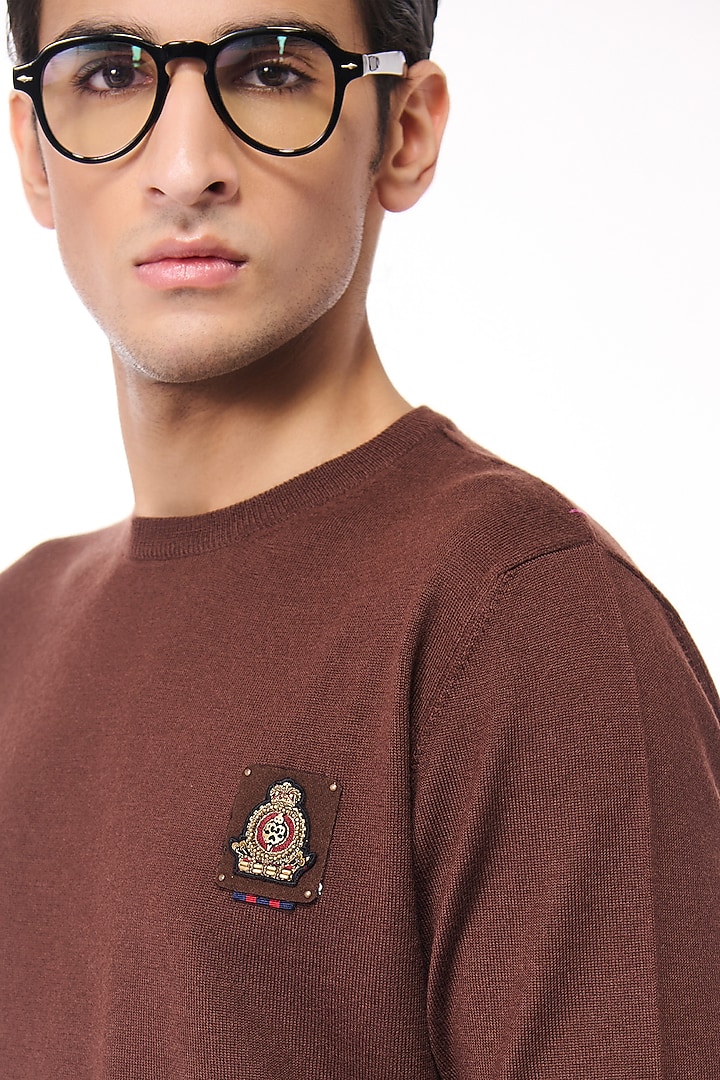 Brown Merino Wool Crested Sweater by S&N by Shantnu Nikhil Men at Pernia's Pop Up Shop