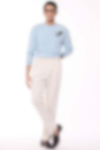 Aqua Blue Merino Wool Crested Sweater by S&N by Shantnu Nikhil Men at Pernia's Pop Up Shop