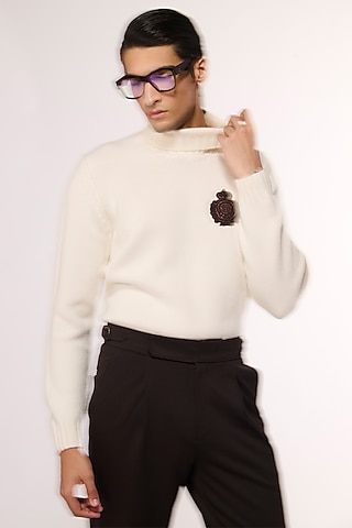 Off-White Cashmere High Neck Sweater by S&N by Shantnu Nikhil Men