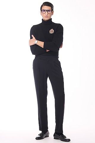 Black Cashmere High Neck Sweater by S&N by Shantnu Nikhil Men