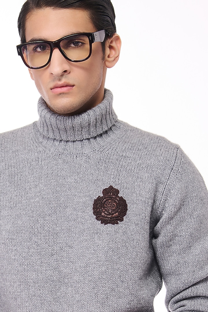 Grey Cashmere High Neck Sweater by S&N by Shantnu Nikhil Men at Pernia's Pop Up Shop