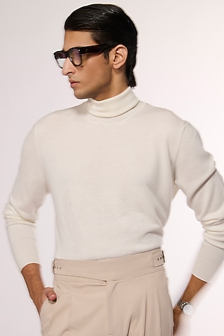 Off-White Merino Wool High Neck Sweater by S&N by Shantnu Nikhil Men