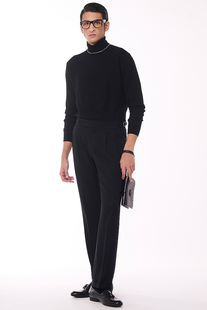Black Merino Wool High Neck Sweater by S&N by Shantnu Nikhil Men at Pernia's Pop Up Shop